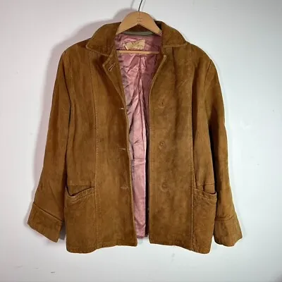 Vintage 50s 60s Hudson's Bay Brown Leather Jacket Womens SZ L Suede Workwear B1 • $19.99