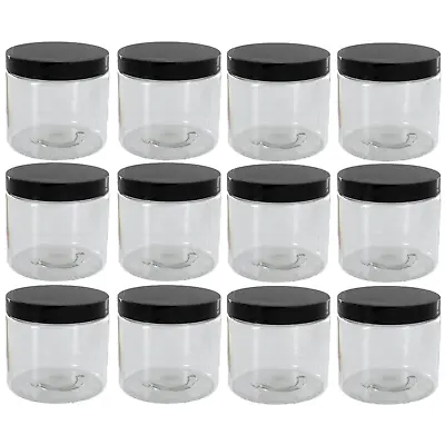 Clear Jars 8oz W/Lids 12 Pack Round PET Plastic Jar Container & Blank Labels • $22