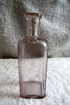 Vintage 5.25  Tall Cork Top Square Clear Glass Bottle W/Light Purple Hue • $14.99