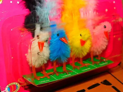 NOS Vintage EASTER BASKET FILLERS 4 Chenille Feather CHICKS 1.5  Taiwan Sealed • $11.95