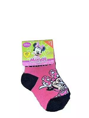 DISNEY MINNIE MOUSE SOCKS Baby Girls Pink Safety Toes Socks NEW Shoe Size 1-5 • $0.99