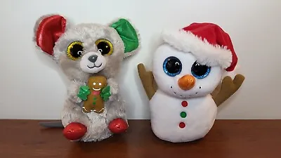 Christmas Beanie Boo Glitter Eyes Plush Snowman & Xmas Mouse Toys • $19