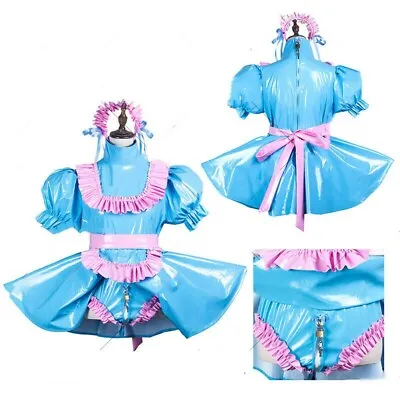 Blue Sissy Maid Pvc Dress Lockable Jumpsuit Romper • $20.03
