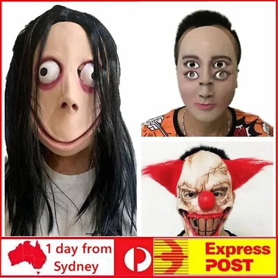 Halloween Horror Soft Latex Adult Overhead Face Mask Hair Momo Clown Four Eyes • $23.95