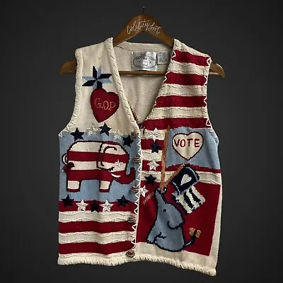 Vote Sweater Vest The Eagles Eye GOP Elephant Vintage USA Flag Small • $39