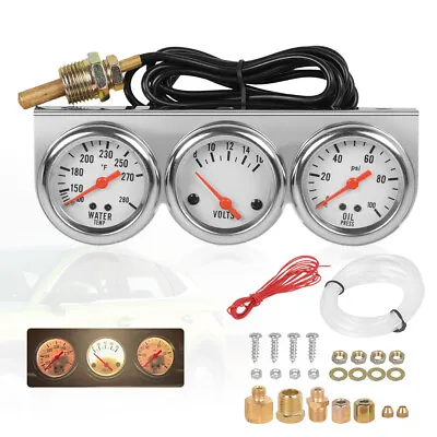 2'' 52mm Mechanical Chrome Triple 3 Gauge Set Water Temp Oil Pressure Volt Meter • $24.99