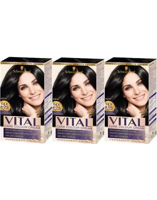 £15.99 • Buy Schwarzkopf Vital Colors 1-0 Natural Black Permanent Hair Colour Dye X3