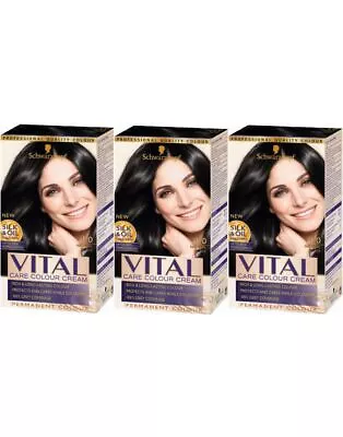£15.99 • Buy Schwarzkopf Vital Colors 1-0 Natural Black Permanent Hair Colour Dye X3