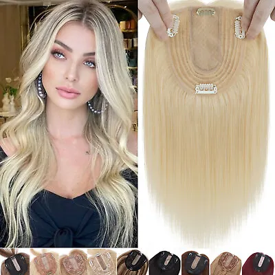 UK CLEARANCE Remy Topper Toupee Hairpiece Clip In Real Human Hair Top Wig Blonde • £64.09