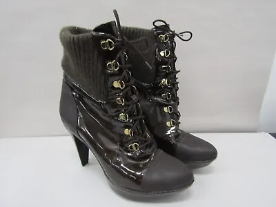 VIA SPIGA Women's Dark Brown Patent Leather Lace Up Booties • $20