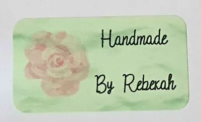 325 X Hand Made By Craft Labels Pink Rose On Green Pattern Matte Labels Stickers • £5.01
