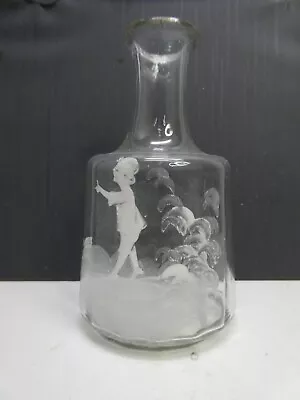 Antique Glass Decanter Hand Painted Mary Gregory Bottle • $78