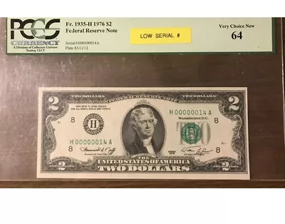 2 Dollar Bill 1976 Low Serial Number #14 Plus 2 Dollar Bills Sequential Numbers • $9114