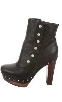 Nib Ugg Australia Cosima Black Leather Platform Ankle Heel Boots Size 8 $275 • $159