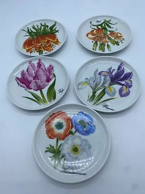 Vintage AK Kaiser West Germany Set Of 5 Flower Plates Coasters 4”   E47 • $12.95