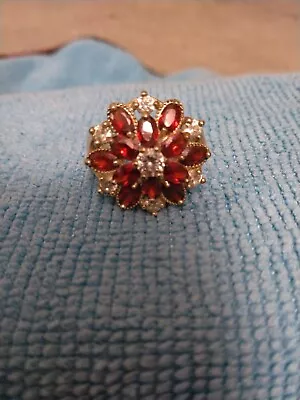 Silver Plated Red Stone Flower Ring Size 7 • $5