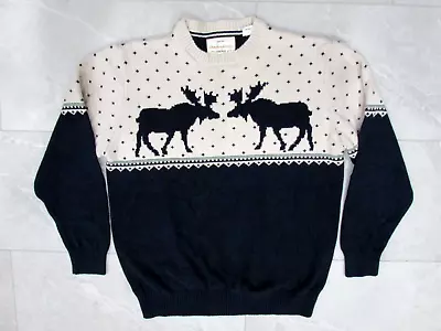 Weatherproof Men’s Pullover Crewneck Sweater Size XL Blue/Ivory Moose • $10.99