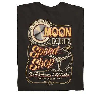 Men's Mooneyes Moon Equipped Speed Shop T-Shirt Black Cotton MQT136BK • $30.99