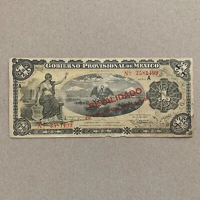 1914 Gobierno Provisional Mexico 1 Pesos Mexican Currency WW2 Era Paper Money • $29.95
