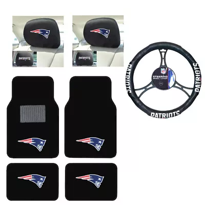 NFL New England Patriots Car Truck Floor Mats Steering Wheel Headrest Covers Set • $63.82