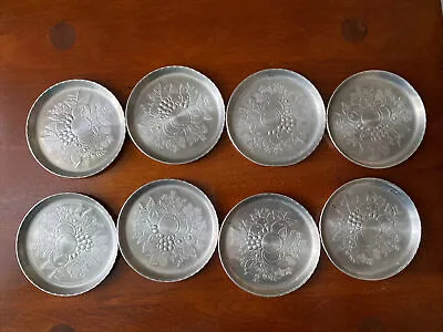 Set Of 8 Hammered Aluminum Coasters - Fruit Pattern • $9