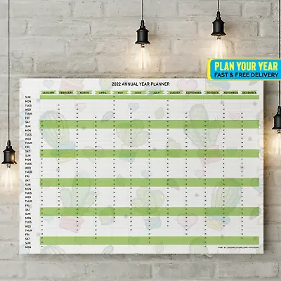 £0.99 • Buy Year Planner 2023 Green Calendar Cactus Wall Art Print | A4 A3 A2 A1