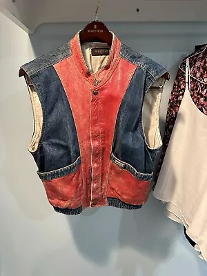 Vintage 80s/90s Guess Products Denim Leather Vest With Red Leather Tag Size S • $42.99