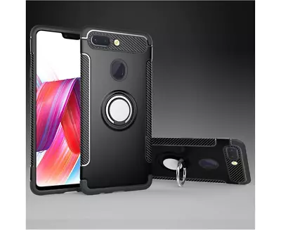 Ring Stand Slim Armor Shockproof Rubber Case Cover For OPPO R15 Pro Black • $21.89