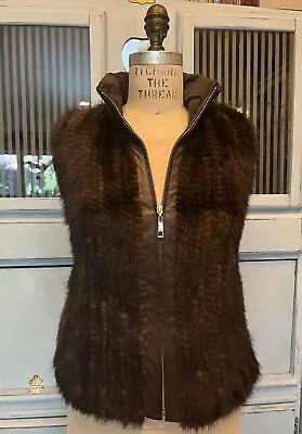 Mink MINT Etcetera Brand Vest Women Sz.0 Fur W/ Brown Leather Trim Full Zip • $30