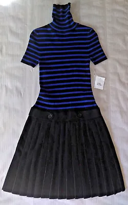 NWT Victoria's Secret Sweater Dress Black Royal Blue Stripe Pleated Women's Sz S • $39.95