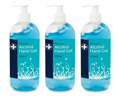 3x 500ml Relisan Alcohol Hand Gel Pump Bottle Hygiene (1.5 Litre Total) BN • £6.95