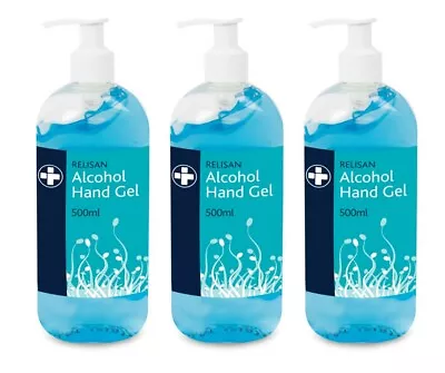 3x 500ml Relisan Alcohol Hand Gel Pump Bottle Hygiene (1.5 Litre Total) BN • £6.95