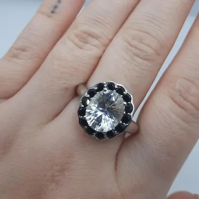 Sterling Silver Danburite And Black Spinel Ring • £4.99