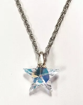Crystal Aurore Boreale Austrian Article #6714 Star Pendant Silver Chain Necklace • $7.49