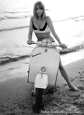 Italian Actress Elsa Martinelli On A Vespa At The Beach - Vintage Photo Print • $10