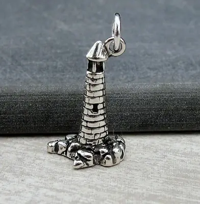 925 Sterling Silver Lighthouse Charm - Nautical Ship Charm - Beacon Tower Charm • $15.95