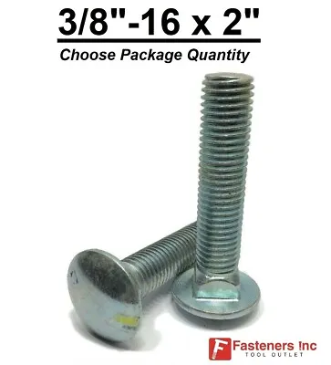 3/8-16 X 2  Carriage Bolts A307 Grade 2 Zinc Plated  Coach Screws  3/8 -16 • $6.29