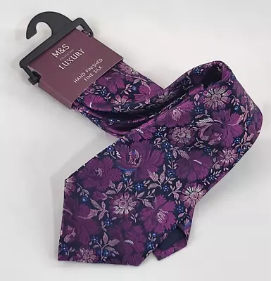 M&S Collection Luxury Hand Finished Fine Silk Fuchsia Mix Gent Tie New • £10