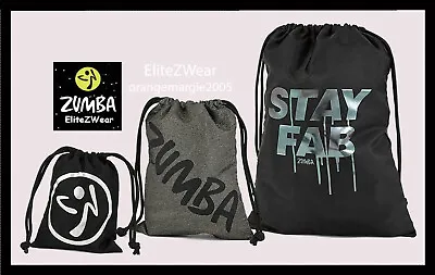 $48.50 • Buy Zumba Logo Drawstring Bag Backpack Gym Tote - Silver Foil Glitter Durable 3 PACK