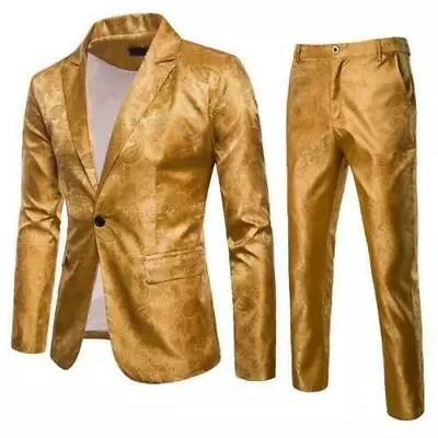 Mens European Slim Fit  2 Piece Shiny Blazer Pants Suits Coats Lapel Nightclub • $68.88