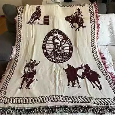 Chief Joesph Blanket Throw Joesph Oregon Rodeo Cowboy Horse 44x54 • $10