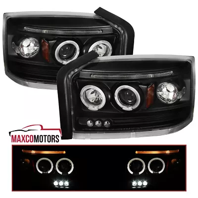 Black Projector Headlights Fits 2005-2007 Dodge Dakota LED Dual Halo Left+Right • $162.49