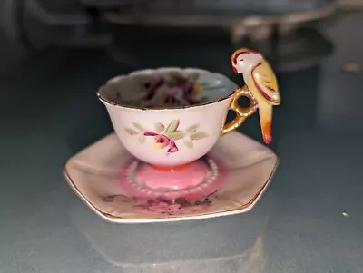 Antique Miniature Bird Parrot Handle Cup & Saucer Made In Japan • $50