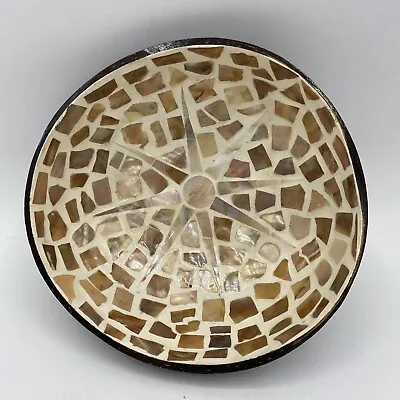 Coconut Mother Of Pearl Inlay Bowl Mosaic Sun Brown Beige Vintage Decor • $29.99