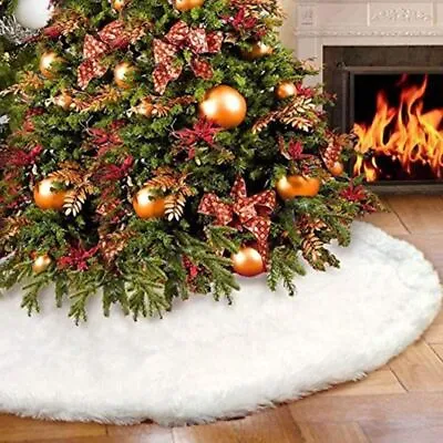 78/90/122cm Christmas Tree Skirt Faux Fur Carpet Snowflake Plush Mat White • $17.57