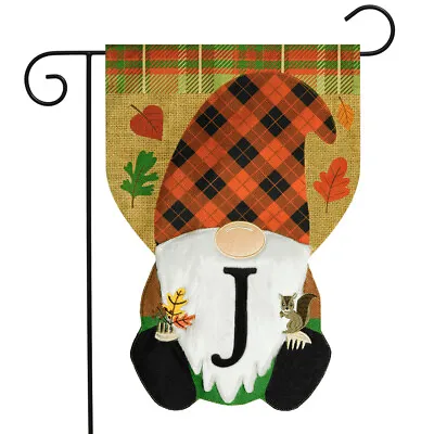 Fall Gnome Burlap Monogram Letter J Garden Flag 18  X 12.5  Briarwood Lane • $11.99