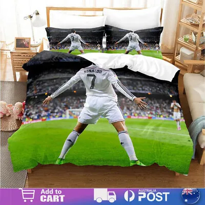 3D Football Soccer Stars Ronaldo Duvet Cover Bedding Set Pillowcase Queen Au • £29.50
