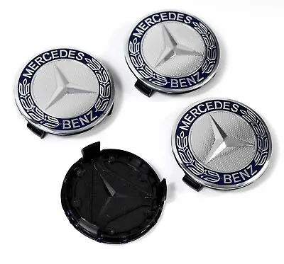SET OF 4 Mercedes-Benz 75MM Classic Dark Blue Wheel Center Hub Caps AMG Wreath • $15.99