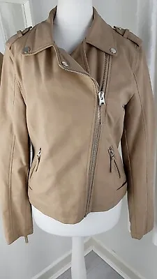 Miss Selfridge Women's Camel Colour Faux Leather Biker Jacket Side Zip Size UK 8 • £5