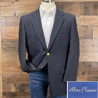 Alan Flusser Blazer Sport Coat Suit Jacket Wool Two Button Navy Blue 40R • $79.95